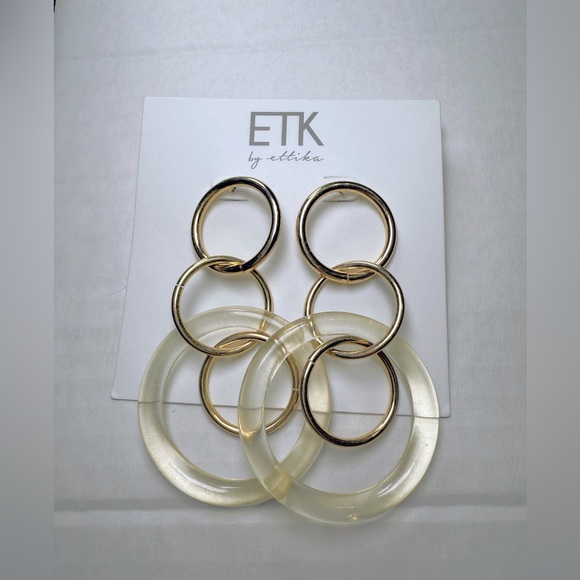 Ettika Fashion Jewelry Gold Clear Circle Hoop Dangle Pierced Earring NWT Y2K - Picture 1 of 2
